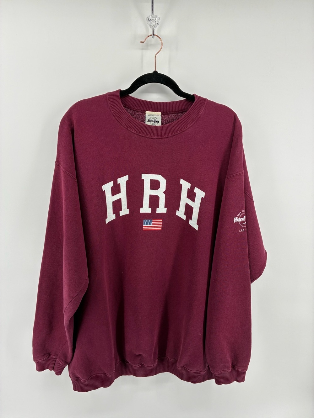 Vintage Hard Rock Hotel Las Vegas Maroon Crewneck Sweatshirt with Flag